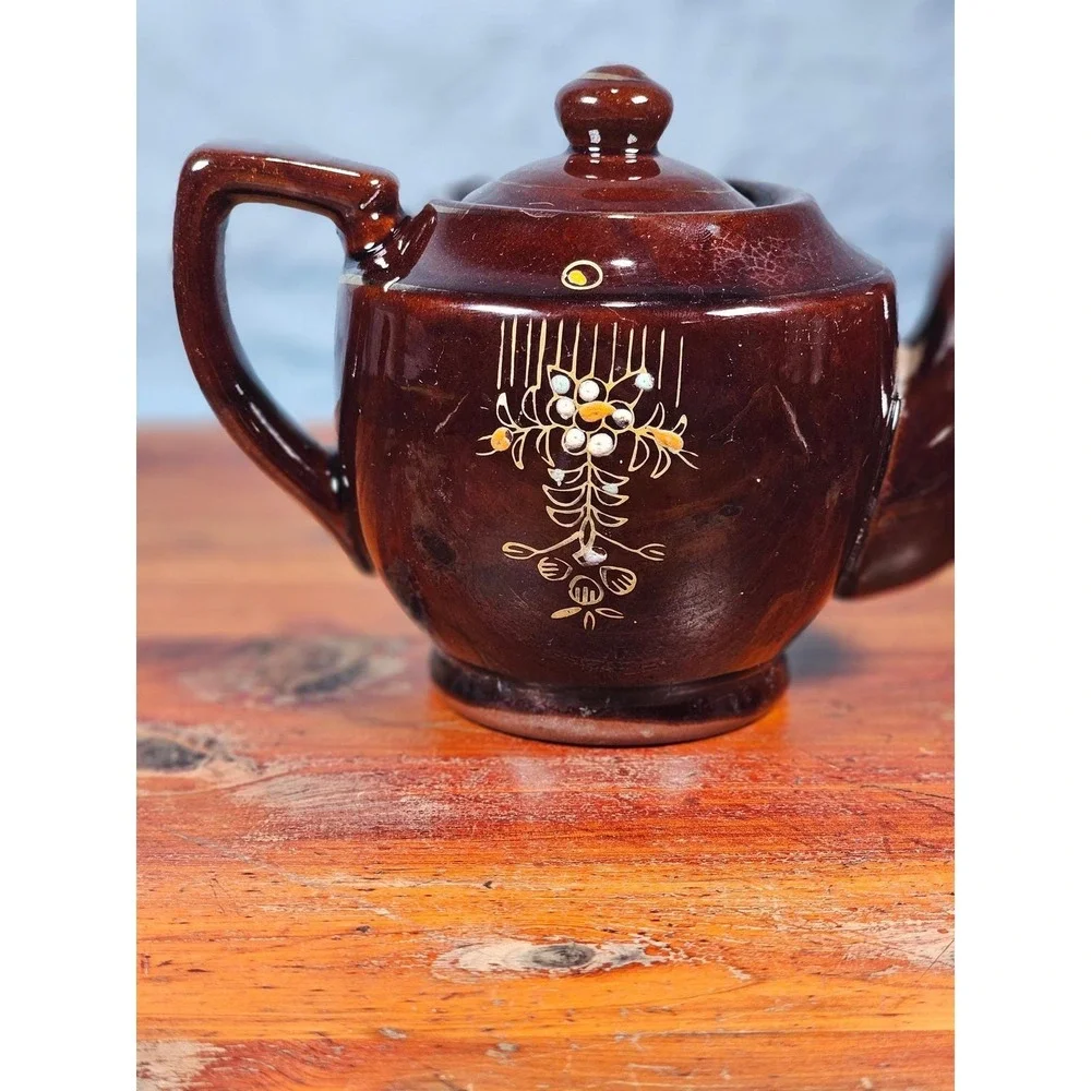 Vintage Made in Japan Brown Floral Ceramic Teapot Decorative Cottage Decor